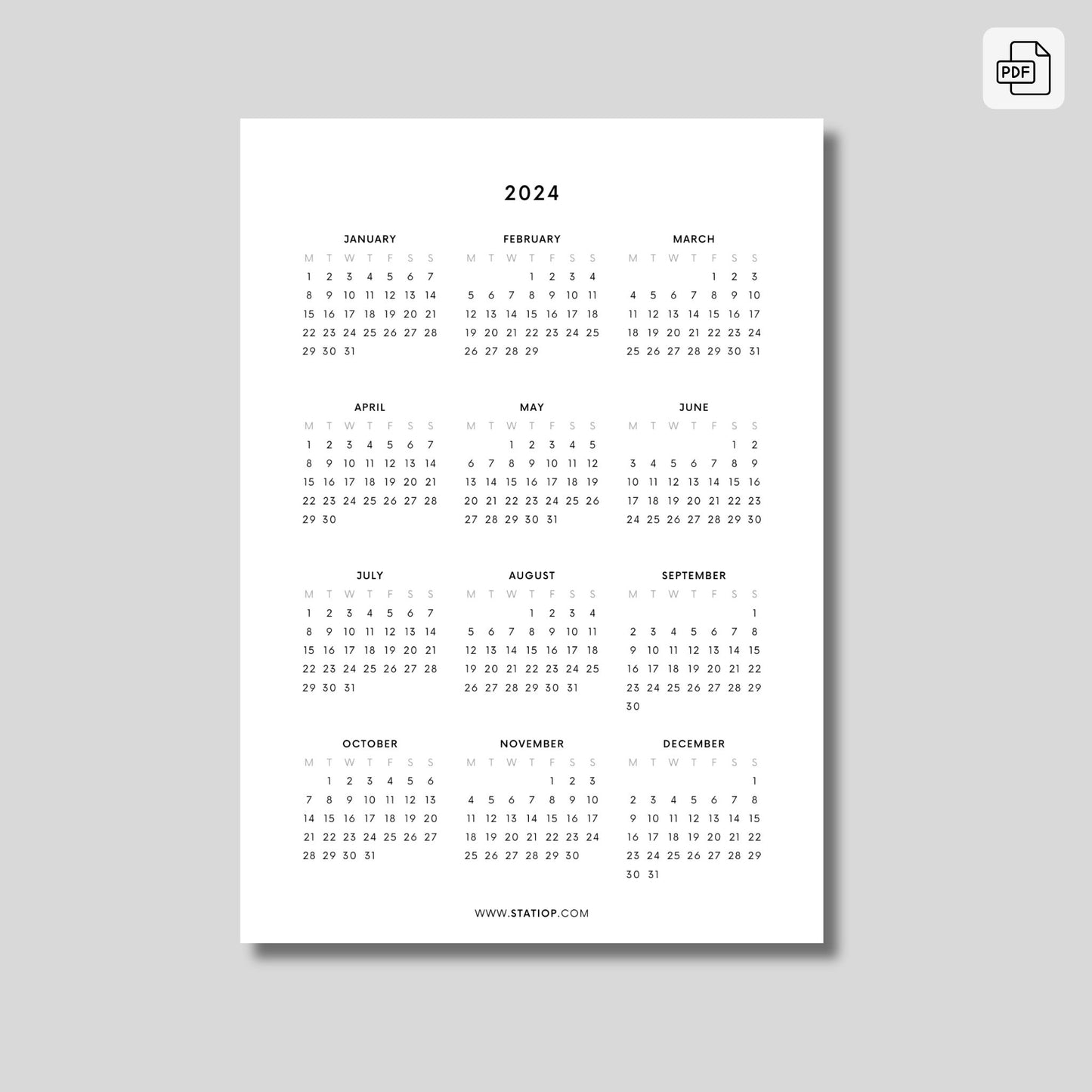 Printable Planner Inserts | 2024 Yearly Calendar