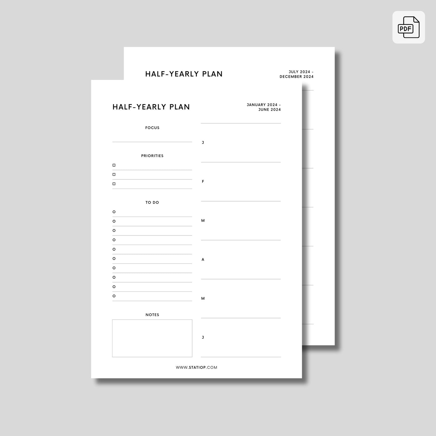 Printable Planner Inserts | 2024 Half-Yearly Planner